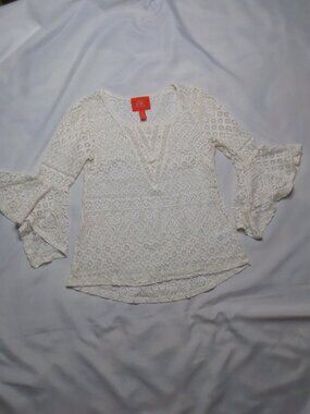 C & V CHELSEA & VIOLET womens BLOUSE cream LACE boho BELL SLEEVES SIZE XS